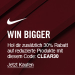 WIN BIGGER mit NIKE: Hol dir jetzt 30% Extrarabatt auf alle Saleartikel