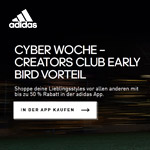 Spare schon jetzt bis zu 50% mit dem Creators Club Early Bird Vorteil in der App von adidas