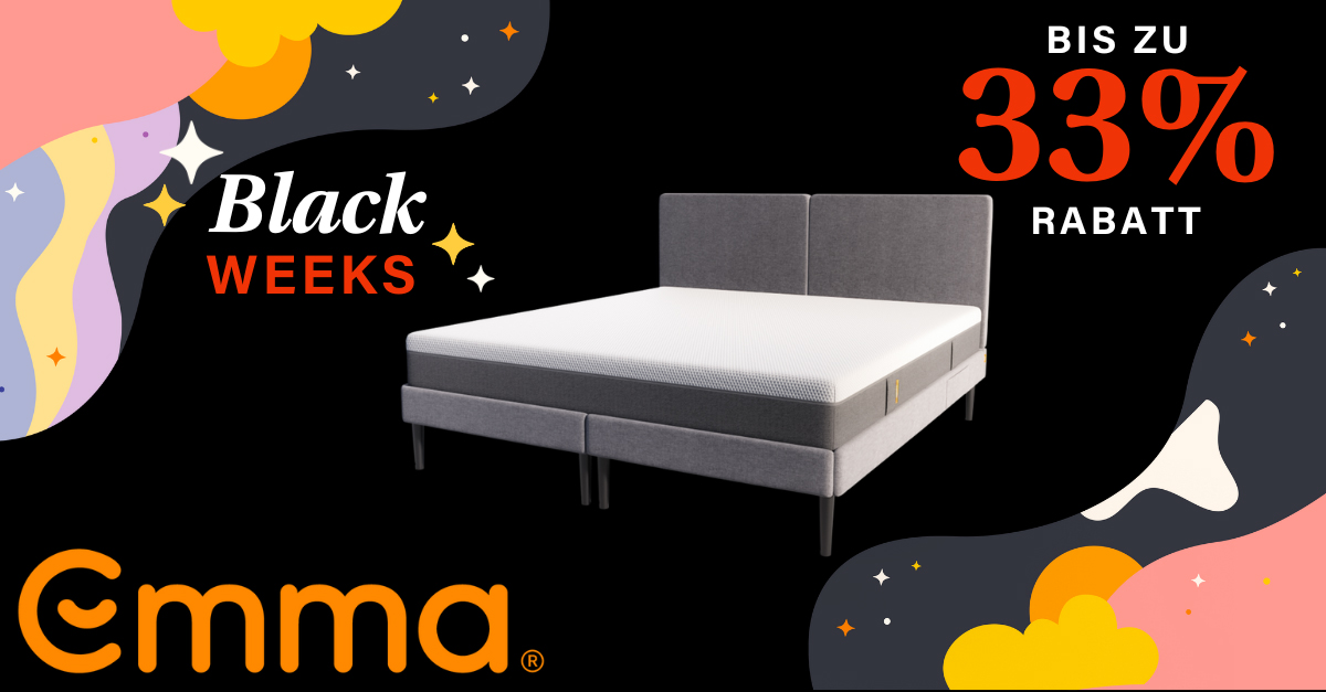 Black Weeks bei Emma mit bis zu 33 Rabatt auf Matratzen, Betten und mehr! BlackFriday.de Black Weeks bei Emma mit bis zu 33 Rabatt auf Matratzen, Betten und mehr! BlackFriday.de