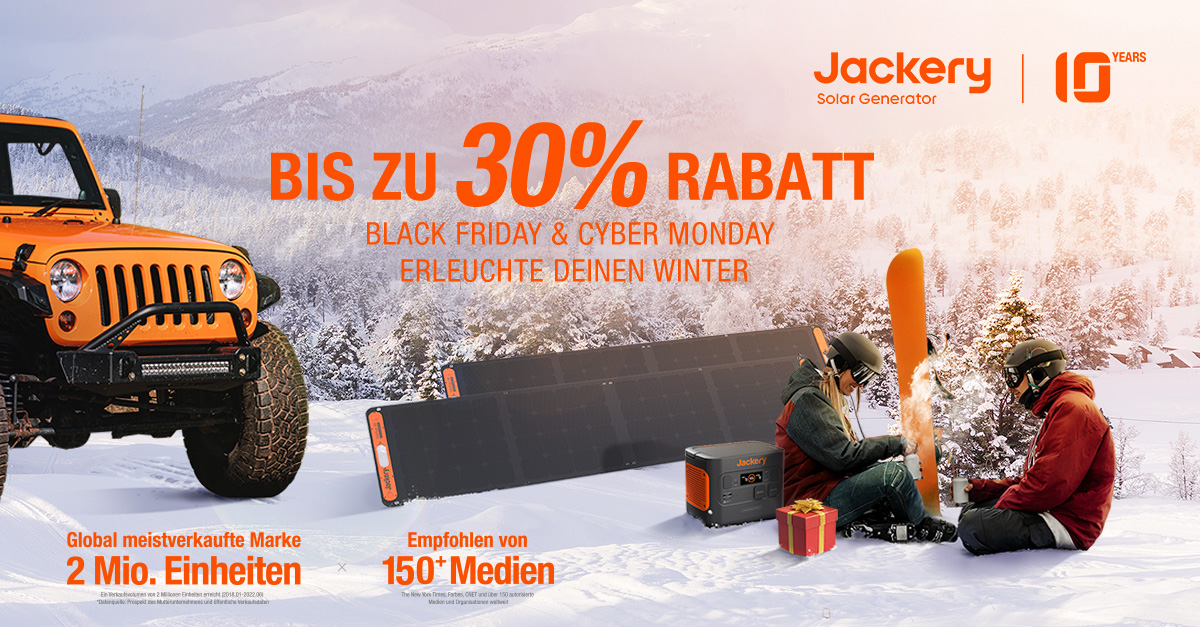 Bis zu 899 Euro Rabatt! Jackery Solargeneratoren im Black Friday