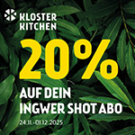 Black Week bei Kloster Kitchen – Lebenslang* 20% auf dein Ingwer Shot Abo