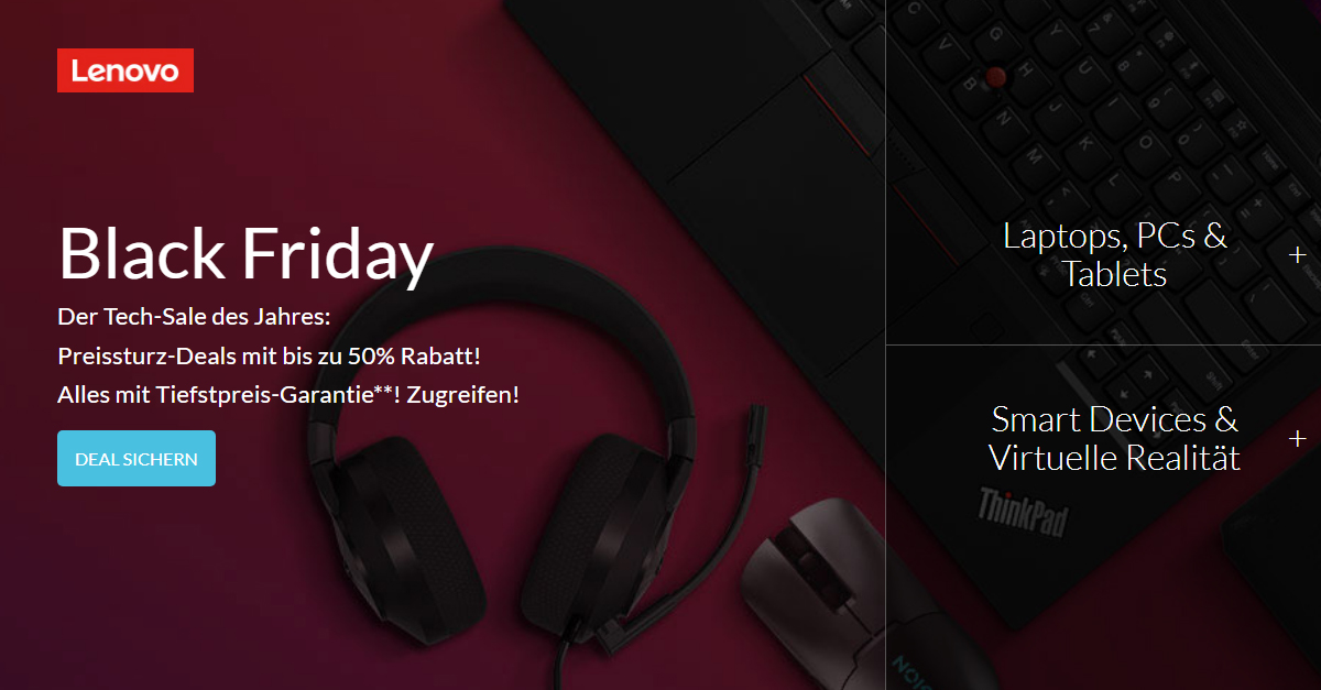 Lenovo Black Friday Bis zu 50 auf TopMarkenPCs! BlackFriday.de (AT)