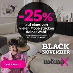 Mömax Black November Shopping – Jetzt 25% Rabatt sichern