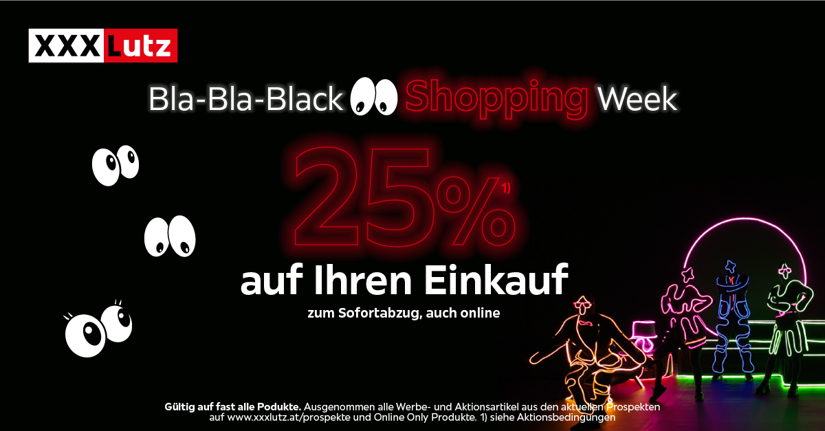 Black Shopping Week bei XXXLutz: 25% Rabatt auf deinen Einkauf im Online Shop » (AT)